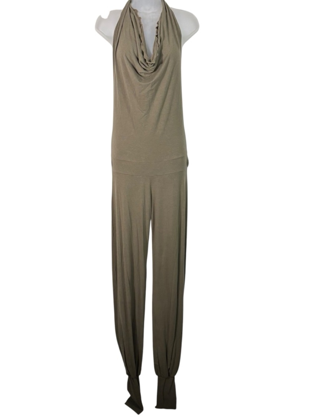 Aria Lattner Green Brown Aria Jumpsuit Drape Neck Bamboo Romper One Size OSFA